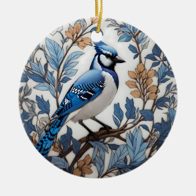 Ornamento De Cerâmica Elegante Blue Jay William Morris Inspirou (Frente)