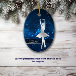 Ornamento De Cerâmica Elegante Blue Lights Silver Ballerina