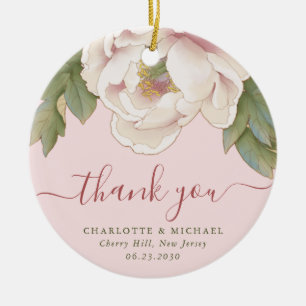 Ornamento De Cerâmica Elegante Blush Peony Floral Obrigado Pelo Favor Do