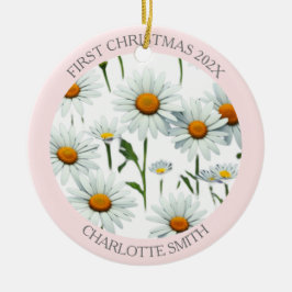 Ornamento De Cerâmica Elegante Boho Floral Blush Pink Primeiro Natal