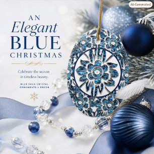 Ornamento De Cerâmica Elegante Broche de Cristal Antigo Azul Natal 