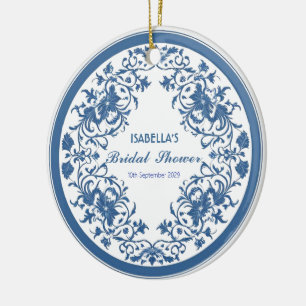 Ornamento De Cerâmica Elegante Chinoiserie Azul Vitoriana Floral Chinesa