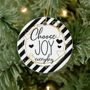 Ornamento De Cerâmica Elegante Clássico Escolher Joy Black Striped Chri