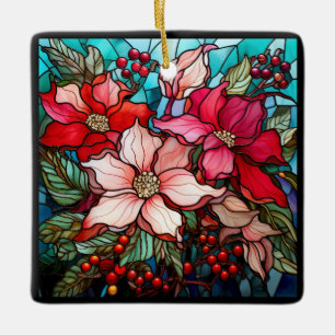 Ornamento De Cerâmica Elegante Colorida Poinsettias de Natal Vermelho