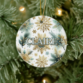 Ornamento De Cerâmica Elegante de Fenda de Neve Dourada Verde de luxo