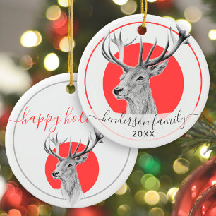 Ornamento De Cerâmica Elegante Deer Art Red Natal Personalizado