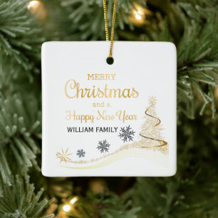 Ornamento De Cerâmica Elegante Dourada Tipografia Feliz Natal