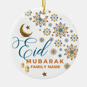 Ornamento De Cerâmica Elegante Eid Mubarak Caligrafia Lua Estrelas Feria