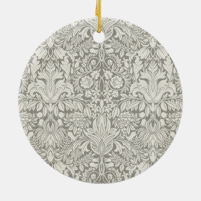Ornamento De Cerâmica elegante formal brocado de renda damasco branco (Traseira)