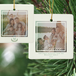 Ornamento De Cerâmica Elegante foto de monograma de Natal Feriado