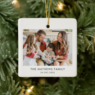 Ornamento De Cerâmica Elegante Foto de Natal Minimalista Moderna da Famí