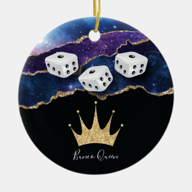 Ornamento De Cerâmica Elegante Girly Glitter Bunco Dice Queen (Frente)