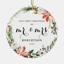 Elegante Greenery Poinsettia Primeiro Natal