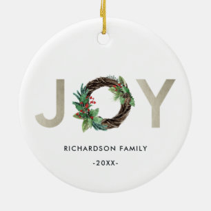 ORNAMENTO DE CERÂMICA ELEGANTE HOLLY BERRY SILVER JOY WREATH NATMAS