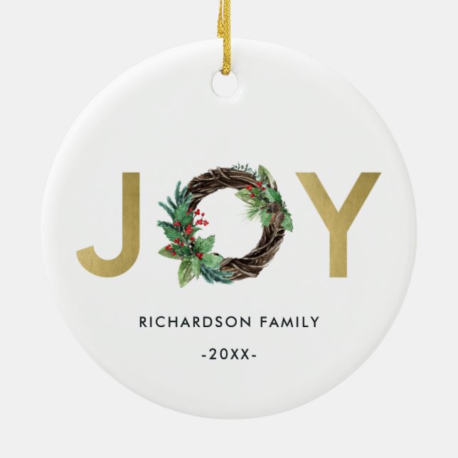 ORNAMENTO DE CERÂMICA ELEGANTE HOLLY BERRY VERMELHO DOURADO JOY WREATH N (Traseira)