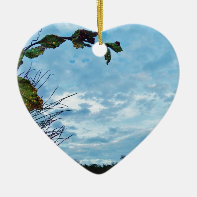 Ornamento De Cerâmica Elegante Holly Christmas, céu azul (Frente)