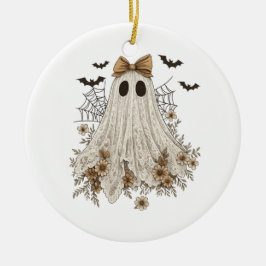 Ornamento De Cerâmica Elegante Lace Ghost com Arco | Floral Ghost