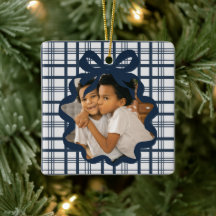 Elegante Laço e Xadrez Personalizado Foto Natal