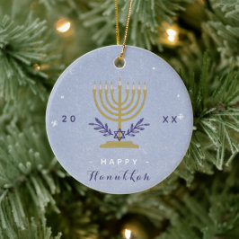 Ornamento De Cerâmica Elegante Menorah Happy Hanukkah Year Chrismukkah