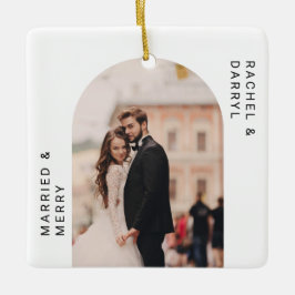 Ornamento De Cerâmica Elegante Mínimo de Foto Casado e Feliz