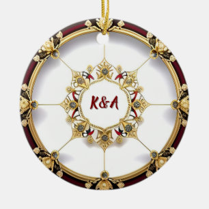 Ornamento De Cerâmica Elegante Moldura Circular Dourada