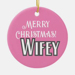 Ornamento De Cerâmica Elegante Na moda Tipografia Feliz Natal Wifey