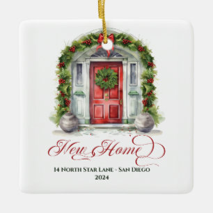 Ornamento De Cerâmica Elegante Natal Casa Nova em Aquarela