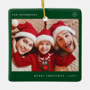 Ornamento De Cerâmica Elegante Natal minimal diversão foto família verde