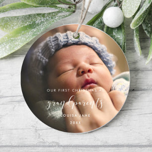 Ornamento De Cerâmica Elegante Nosso Primeiro Natal como avós