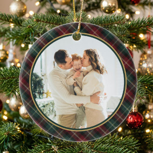 Ornamento De Cerâmica Elegante Plaid Clássico Foto Natal