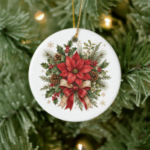 Elegante Poinsettia de Natal Vintage Azevinho Pinh