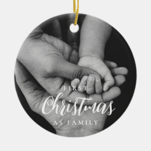 Ornamento De Cerâmica Elegante Primeiro Natal como Foto da Família