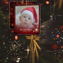 Ornamento De Cerâmica Elegante Red Baby First Photo Christmas