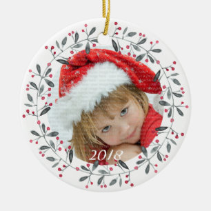 Ornamento De Cerâmica Elegante Red & Green Holly Wreath Natal