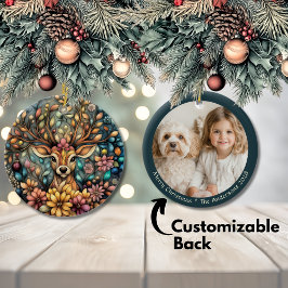 Ornamento De Cerâmica Elegante Reindeer Natal Personalizável
