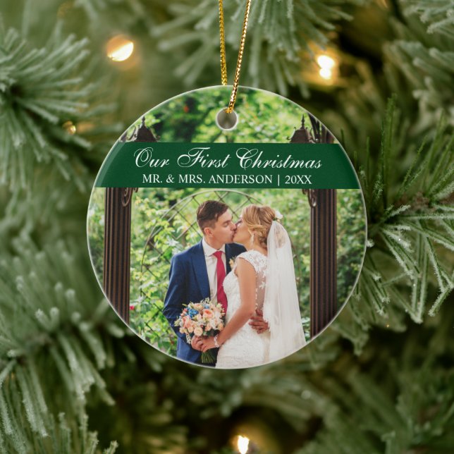 Ornamento De Cerâmica Elegante Roteiro Verde Nosso Primeiro Natal (Árvore)