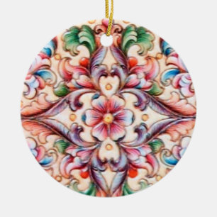 ORNAMENTO DE CERÂMICA ELEGANTE VERMELHO VERMELHO PINCO AZUL FANTASIA FLO
