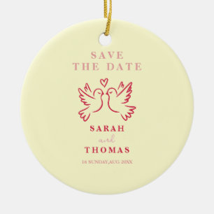 Ornamento De Cerâmica elegante vintage rosa amarelo aves salve a data