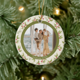 Ornamento De Cerâmica Elegante Watercolor Mistletoe, Família Green Frame