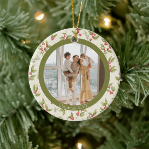 Ornamento De Cerâmica Elegante Watercolor Mistletoe, Família Green Frame