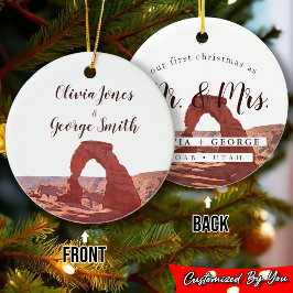 Ornamento De Cerâmica Elegante Watercolor Moab Nosso Primeiro Natal