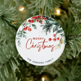 Ornamento De Cerâmica Elegante Winter Greenery Feliz Natal