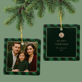 Ornamento De Cerâmica Elegante Xadrez Verde Foto Personalizada