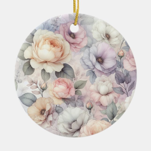 Ornamento De Cerâmica Elegantes Flores de Rosa (Frente)