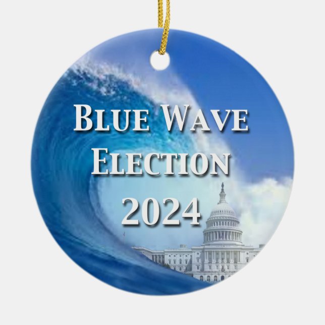 Ornamento De Cerâmica Eleição da Onda Azul 2024 (Frente)