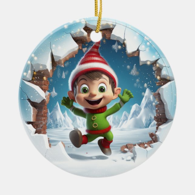 Ornamento De Cerâmica Elf 3D bonito (Frente)