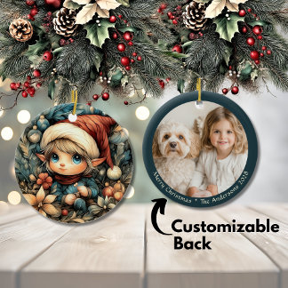 Ornamento De Cerâmica Elf de Natal Adorável Personalizável