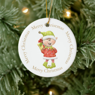 Ornamento De Cerâmica Elf de Natal com Presente