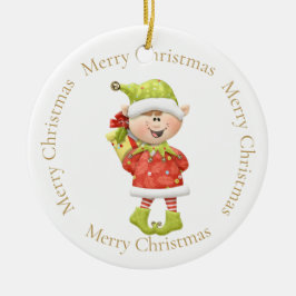 Ornamento De Cerâmica Elf de Natal com Presente