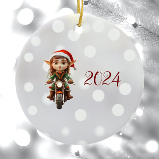 Ornamento de Cerâmica Elf de Natal de Moto